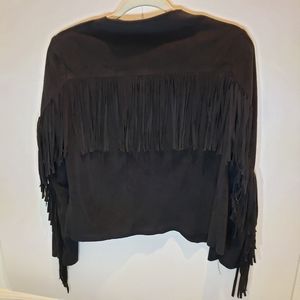 Brandy Melville Black Faux Suede Jacket w/Fringe